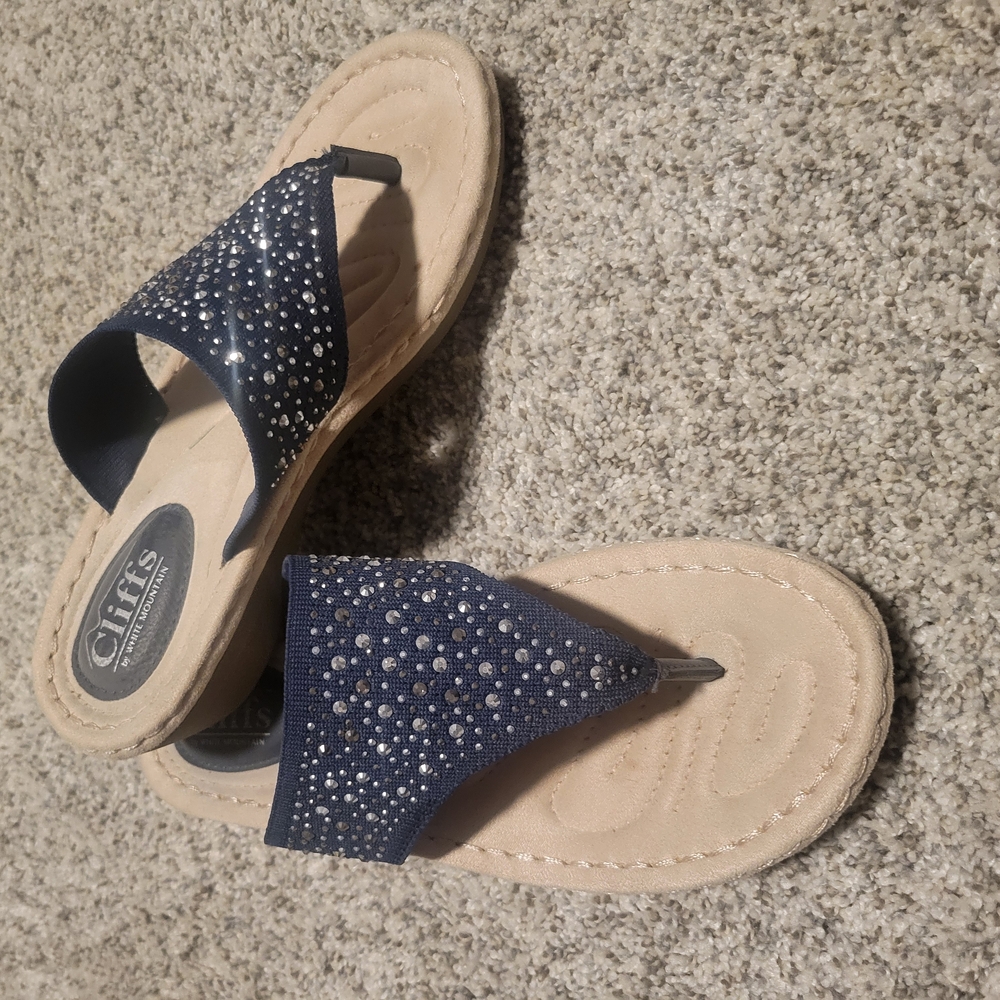 Cliffs By White Mountain Women's Navy Sandals with Rhinestones